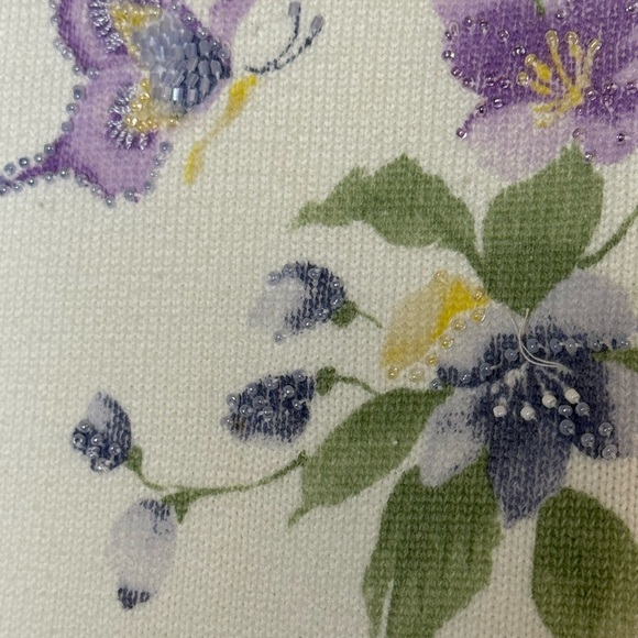 Alfred Dunner Floral Butterfly Knit Top White Purple Green Short Sleeve Size L - Picture 3 of 6